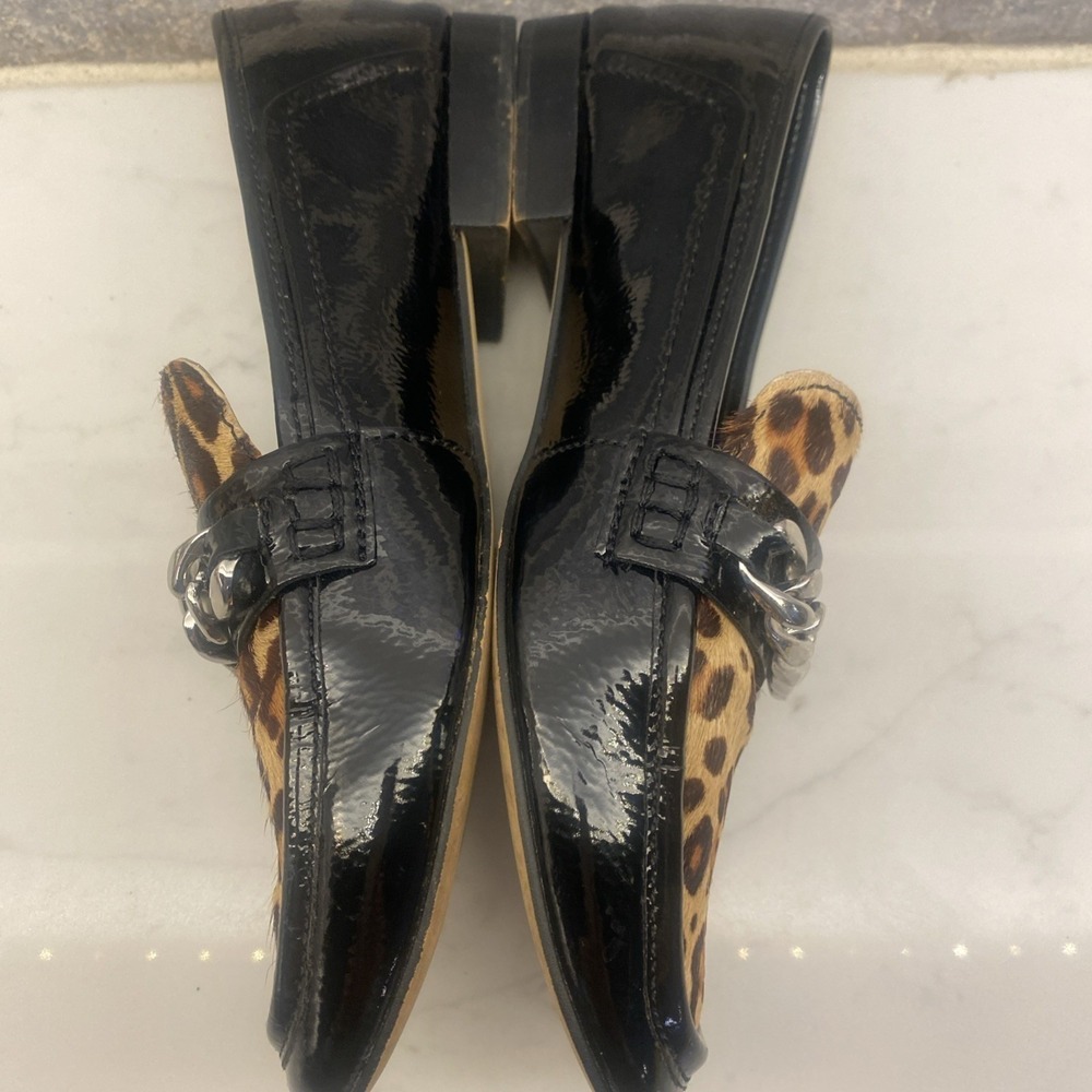 Dolce Vita Womens Leopard Calf Hair Patent Leather Chain Link Loafers Black Sz 7 - Picture 4 of 7